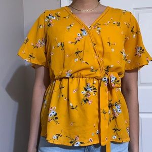 V neck floral short sleeve blouse
